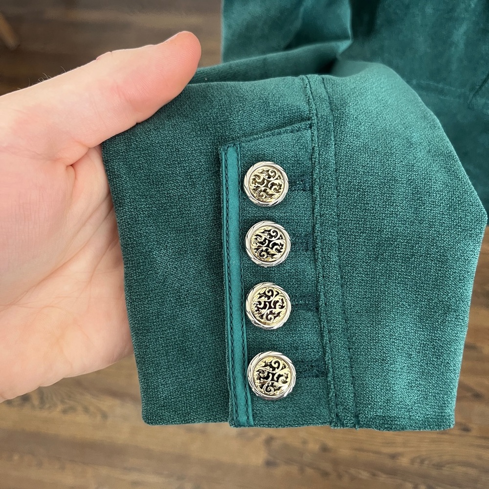 NWT Kate Rosy Women’s Ruffle Military Jacket Blazer Green Size Medium - Picture 9 of 14
